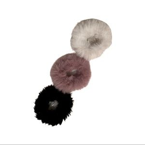 BLACK, PINK, AND WHITE FURRY HAIR SCRUNCHIES